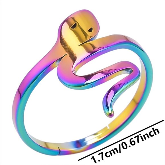 3/$35 Snake 18K Gold Plated Colourful Stainless Steel Polished Ring Jewelry - Picture 4 of 5